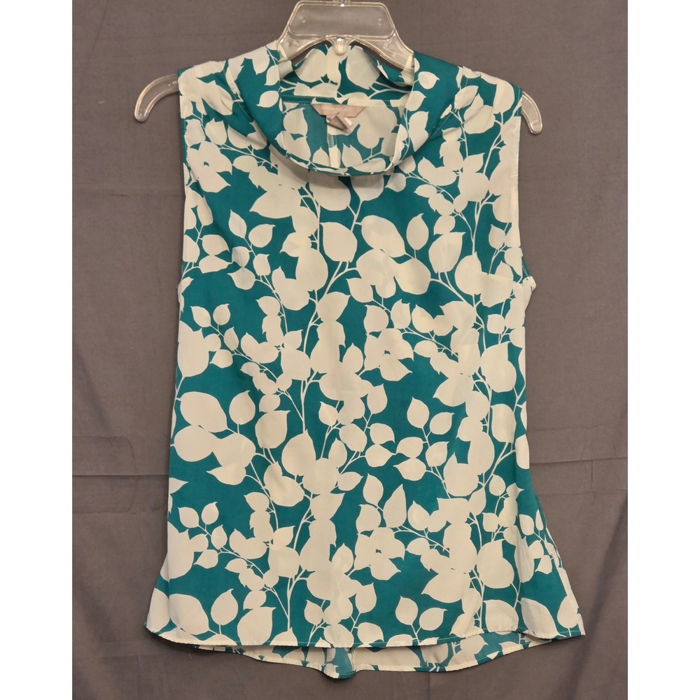 Banana Republic Floral Sleeveless Blouse‎ Women's Large Green White Scrunch Back